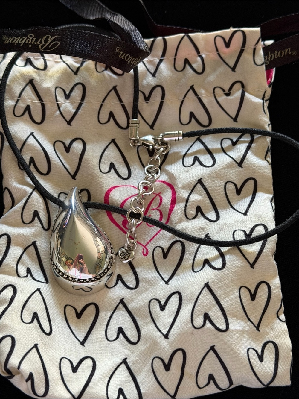 2014-2016 Brighton Splash Chunky Teardrop Pendant Cord Necklace w/ Dust Bag